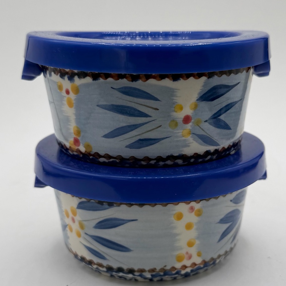 VTG Temptations By Tara Old World Blue 2”x4” Storage Containers & Lids Lot Of 2‎